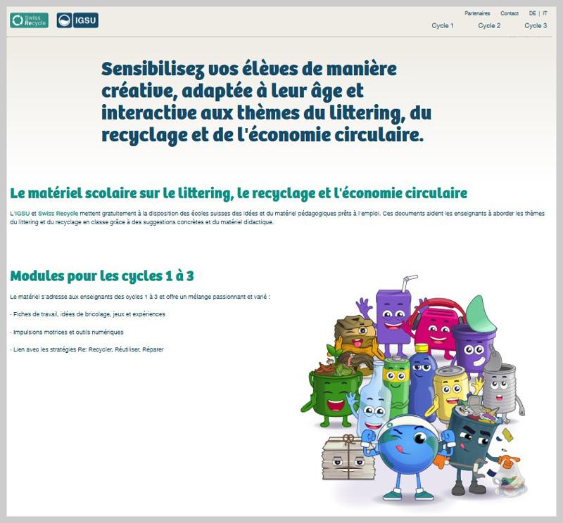 Le matériel scolaire sur le littering, le recyclage et l'économie circulaire